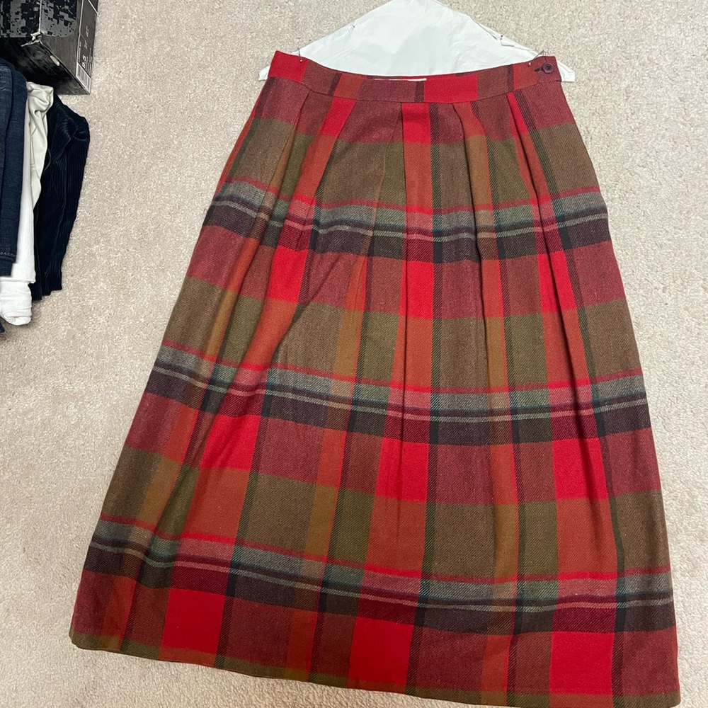 Plaid wool long skirt